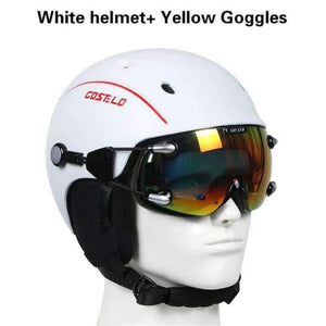 Planet Gates WH with yellow goggl Skateboard Ski Snowboard Helmet ski goggles Integrally-molded Ultralight Breathable Ski Helmet