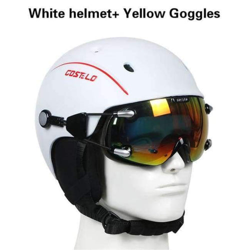 Planet Gates WH with yellow goggl Skateboard Ski Snowboard Helmet ski goggles Integrally-molded Ultralight Breathable Ski Helmet