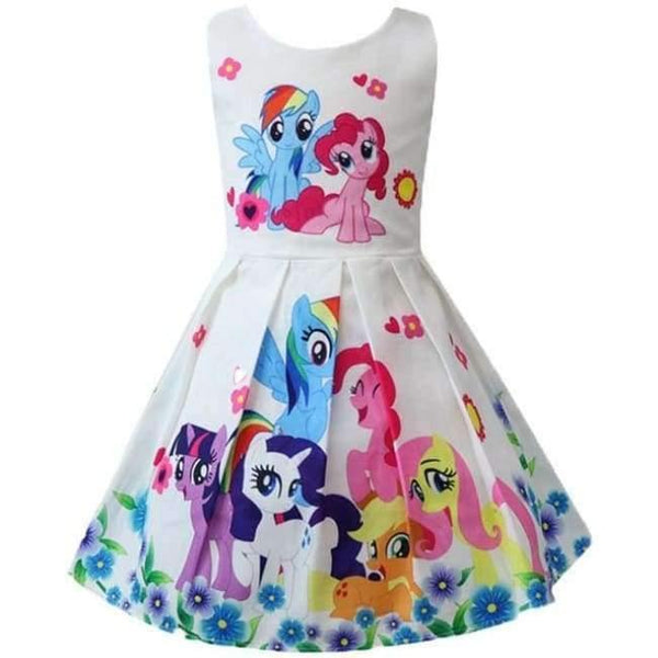 Planet Gates White 1 / 2T Baby Summer Princess Little Pony Rainbow Dresses For Girls Halloween Birthday Party Vestidos Dress Children Clothing