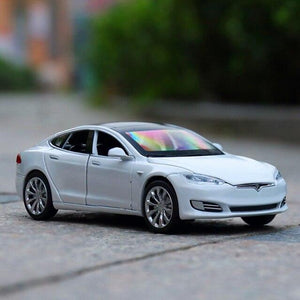 Planet Gates white 1/32 Alloy Tesla Model S  Saloon Toy Vehicle Simulation Sound Light Pull Back Toys Car For Children Kids Gift blue car