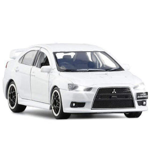 Planet Gates White 1:32 Mitsubishi JDM Lancer Evo X Open Door With Sound and Light Alloy Toy Car Model Ornaments For Children Gifts