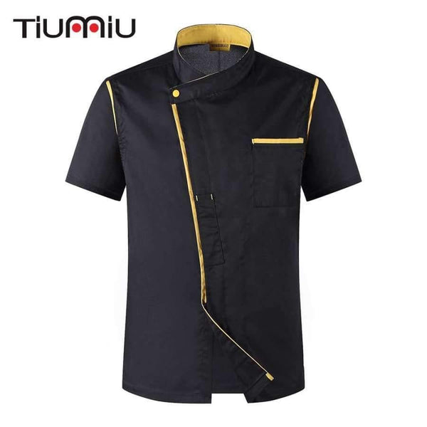 Planet Gates White 1 / One Size Men Women Oblique Collar Single Breasted Short Sleeves Spliced Bakery Work Uniforms Summer High Quality Chef Jacket