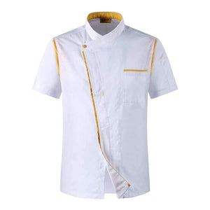Planet Gates White 1 / One Size Men Women Oblique Collar Single Breasted Short Sleeves Spliced Bakery Work Uniforms Summer High Quality Chef Jacket