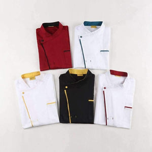 Planet Gates White 1 / One Size Men Women Oblique Collar Single Breasted Short Sleeves Spliced Bakery Work Uniforms Summer High Quality Chef Jacket