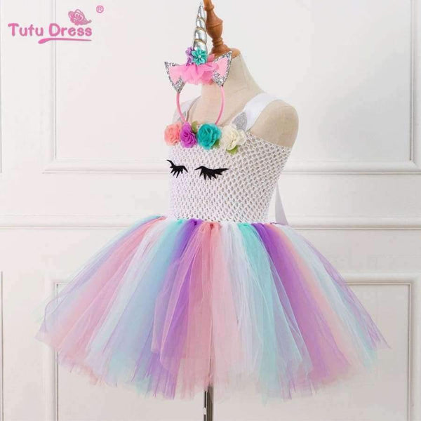 Planet Gates White / 10 Colorful Flowers Baby Girls Clothes Birthday Party Dresses Children  Birthday Gift  Tutu Costume Summer Girl Tutu Dress
