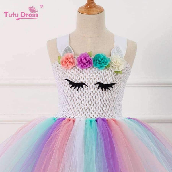 Planet Gates White / 10 Colorful Flowers Baby Girls Clothes Birthday Party Dresses Children  Birthday Gift  Tutu Costume Summer Girl Tutu Dress