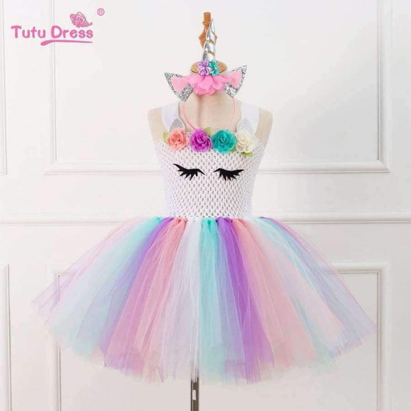Planet Gates White / 10 Colorful Flowers Baby Girls Clothes Birthday Party Dresses Children  Birthday Gift  Tutu Costume Summer Girl Tutu Dress
