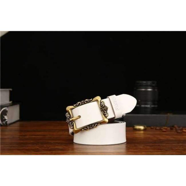 Planet Gates white / 100cm New Style Genuine Leather Belt Woman Luxury Cow Leather Genuine Woman Embossed Belts Fashion Designer Cow Women's Belt Black