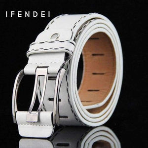 Ifendei Womens Belt For Jeans Pu Leather Mens Belt Needle Buckle White Waist Belt Casual Female Strap For Man Cinturon Mujer - White / 105Cm