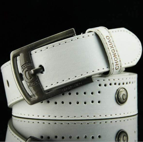 Men's Denim Casual Belt Hollow Rivet Punk Style Wide Belt For New Fashion Strap Male High Quality Jeans PU Leather Belt