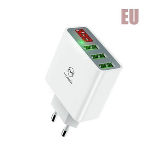 Planet Gates White 15W LED Display 3 USB Mobile Phone Charger For iPhone Samsung Portable Universal Fast Charging USB Wall Travel Adapter EU