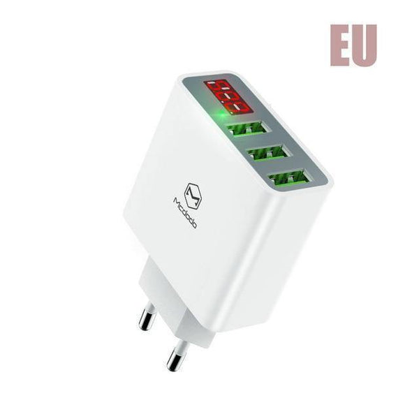 Planet Gates White 15W LED Display 3 USB Mobile Phone Charger For iPhone Samsung Portable Universal Fast Charging USB Wall Travel Adapter EU