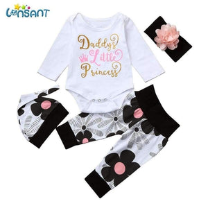 Planet Gates White / 18M / China Newborn Infant Baby Girl Letter Long Sleeve Casual Romper Tops+Floral Pants Hat 4Pcs Girls Clothes