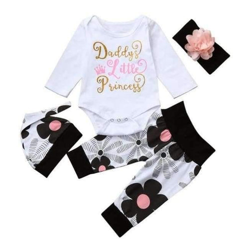 Planet Gates White / 18M / China Newborn Infant Baby Girl Letter Long Sleeve Casual Romper Tops+Floral Pants Hat 4Pcs Girls Clothes
