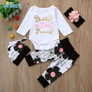 Planet Gates White / 18M / China Newborn Infant Baby Girl Letter Long Sleeve Casual Romper Tops+Floral Pants Hat 4Pcs Girls Clothes