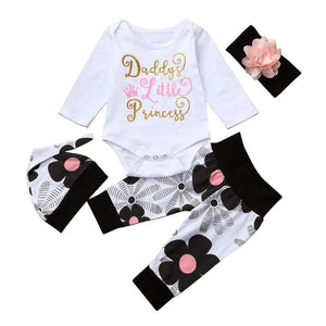 Planet Gates White / 18M / China Newborn Infant Baby Girl Letter Long Sleeve Casual Romper Tops+Floral Pants Hat 4Pcs Girls Clothes