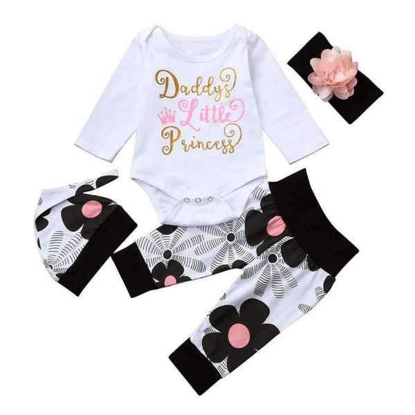 Planet Gates White / 18M / China Newborn Infant Baby Girl Letter Long Sleeve Casual Romper Tops+Floral Pants Hat 4Pcs Girls Clothes