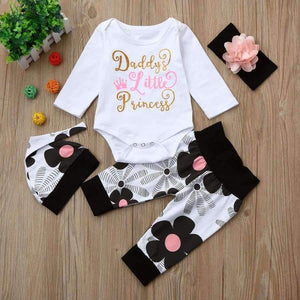Planet Gates White / 18M / China Newborn Infant Baby Girl Letter Long Sleeve Casual Romper Tops+Floral Pants Hat 4Pcs Girls Clothes