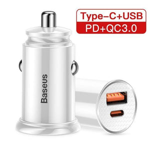 Planet Gates White 1Type C 1USB Baseus 30W Quick Charge 4.0 3.0 Car Charger For Samsung Huawei Supercharge SCP USB Type C PD 3.0 Fast Charging Car Phone Charger