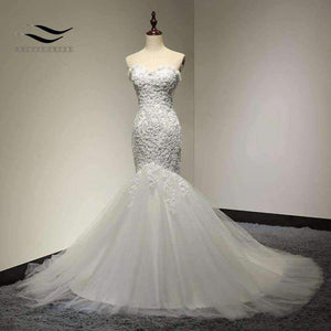 Planet Gates White / 2 / 100cm Beaded Mermaid Wedding Dress 2017 Real Pictures Lace Wedding Dress Tulle Bridal Wedding Gown Vestido De Noiva SLDW57