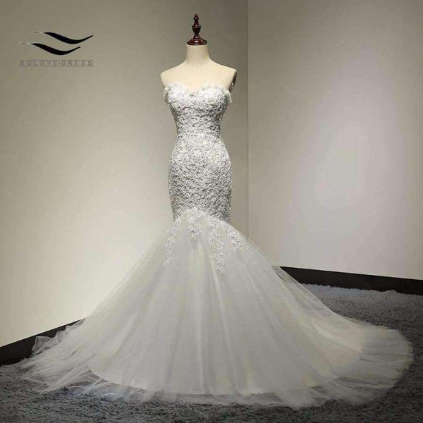 Planet Gates White / 2 / 100cm Beaded Mermaid Wedding Dress 2017 Real Pictures Lace Wedding Dress Tulle Bridal Wedding Gown Vestido De Noiva SLDW57