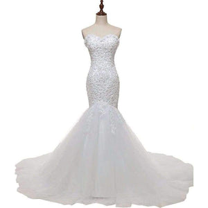 Planet Gates White / 2 / 100cm Beaded Mermaid Wedding Dress 2017 Real Pictures Lace Wedding Dress Tulle Bridal Wedding Gown Vestido De Noiva SLDW57