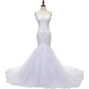 Planet Gates White / 2 / 100cm Beaded Mermaid Wedding Dress 2017 Real Pictures Lace Wedding Dress Tulle Bridal Wedding Gown Vestido De Noiva SLDW57