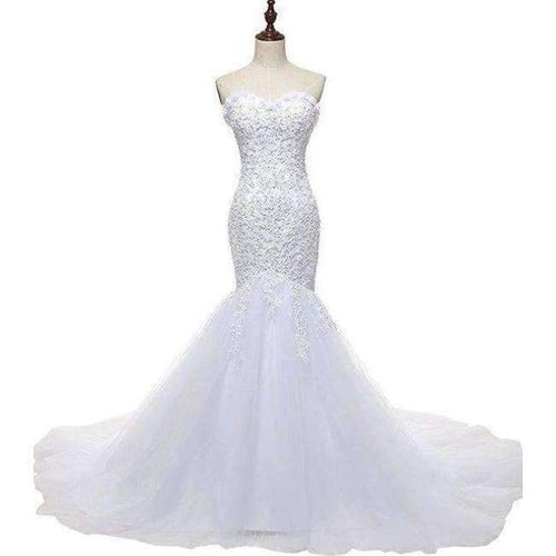 Planet Gates White / 2 / 100cm Beaded Mermaid Wedding Dress 2017 Real Pictures Lace Wedding Dress Tulle Bridal Wedding Gown Vestido De Noiva SLDW57