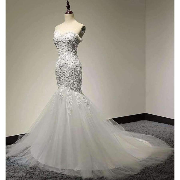 Planet Gates White / 2 / 100cm Beaded Mermaid Wedding Dress 2017 Real Pictures Lace Wedding Dress Tulle Bridal Wedding Gown Vestido De Noiva SLDW57