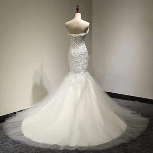 Planet Gates White / 2 / 100cm Beaded Mermaid Wedding Dress 2017 Real Pictures Lace Wedding Dress Tulle Bridal Wedding Gown Vestido De Noiva SLDW57