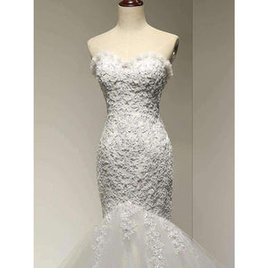 Planet Gates White / 2 / 100cm Beaded Mermaid Wedding Dress 2017 Real Pictures Lace Wedding Dress Tulle Bridal Wedding Gown Vestido De Noiva SLDW57