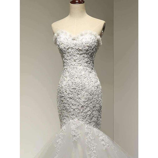 Planet Gates White / 2 / 100cm Beaded Mermaid Wedding Dress 2017 Real Pictures Lace Wedding Dress Tulle Bridal Wedding Gown Vestido De Noiva SLDW57