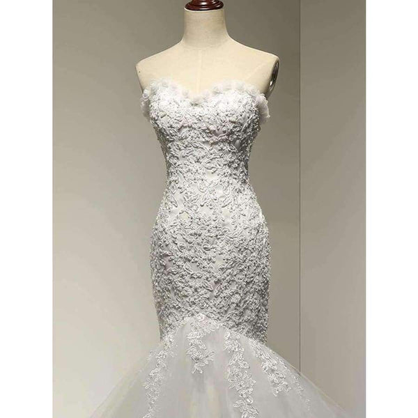 Planet Gates White / 2 / 100cm Beaded Mermaid Wedding Dress 2017 Real Pictures Lace Wedding Dress Tulle Bridal Wedding Gown Vestido De Noiva SLDW57