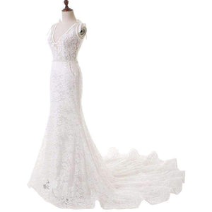 Planet Gates White / 2 / 100cm Elegant Spaghetti Strap Sexy Lace Wedding Dress Mermaid Bridal Dress Vestido De Noiva 2017 robe de mariage SLD-W105