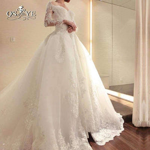 Planet Gates White / 2 / 100cm Wedding Dresses with Detachable Train 2018 New Arrival Long Sleeve Sweetheart Beaded Appliques Bridal Dress Gown