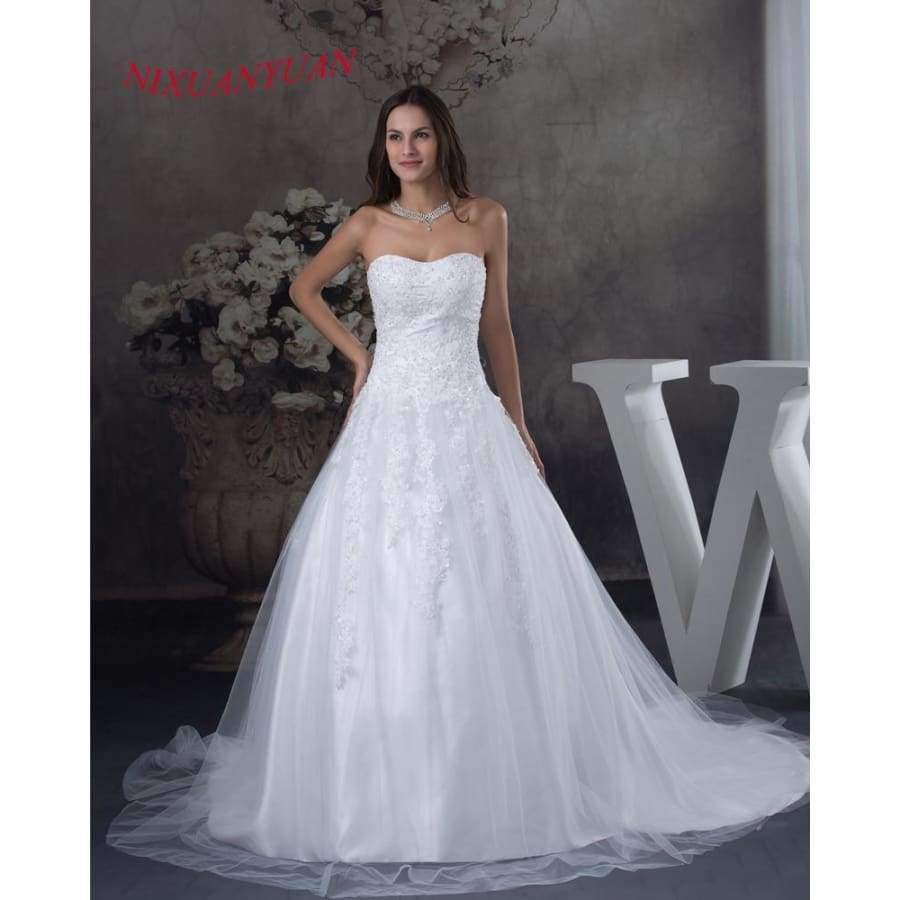 Planet Gates White / 2 / 50cm New Elegant Appliques Bride Wedding Gown Sweetheart Beaded Wedding Dress  A Line Tulle vestido de noiva