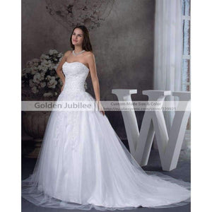 Planet Gates White / 2 / 50cm New Elegant Appliques Bride Wedding Gown Sweetheart Beaded Wedding Dress  A Line Tulle vestido de noiva