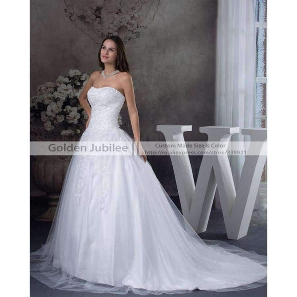 Planet Gates White / 2 / 50cm New Elegant Appliques Bride Wedding Gown Sweetheart Beaded Wedding Dress  A Line Tulle vestido de noiva