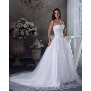 Planet Gates White / 2 / 50cm New Elegant Appliques Bride Wedding Gown Sweetheart Beaded Wedding Dress  A Line Tulle vestido de noiva