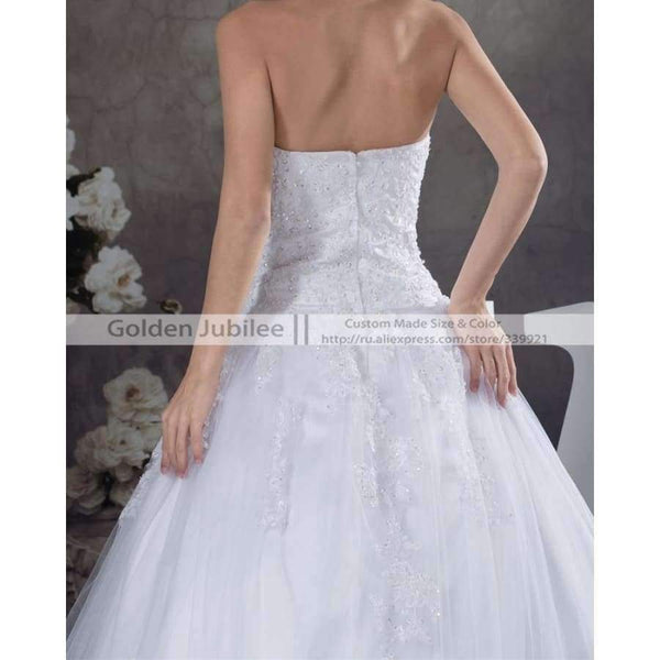 Planet Gates White / 2 / 50cm New Elegant Appliques Bride Wedding Gown Sweetheart Beaded Wedding Dress  A Line Tulle vestido de noiva