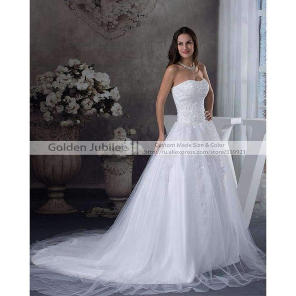 Planet Gates White / 2 / 50cm New Elegant Appliques Bride Wedding Gown Sweetheart Beaded Wedding Dress  A Line Tulle vestido de noiva