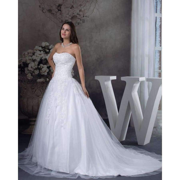 Planet Gates White / 2 / 50cm New Elegant Appliques Bride Wedding Gown Sweetheart Beaded Wedding Dress  A Line Tulle vestido de noiva
