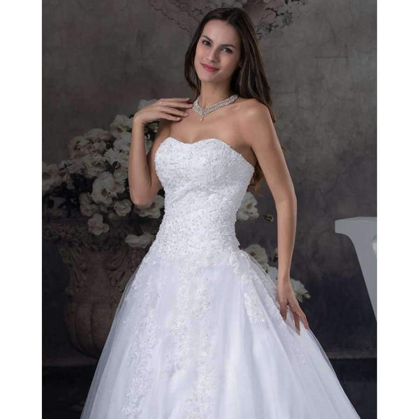Planet Gates White / 2 / 50cm New Elegant Appliques Bride Wedding Gown Sweetheart Beaded Wedding Dress  A Line Tulle vestido de noiva