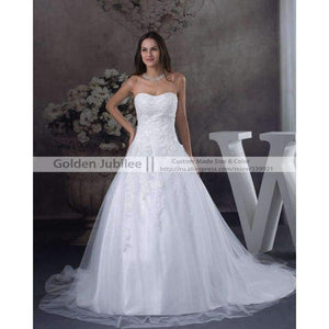 Planet Gates White / 2 / 50cm New Elegant Appliques Bride Wedding Gown Sweetheart Beaded Wedding Dress  A Line Tulle vestido de noiva