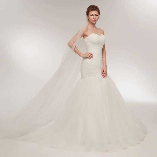 Planet Gates White / 2 / 50cm Tulle Mermaid Wedding Dresses Sweetheart Neckline Ruffled Fitail Bridal Dress Court Train Beach Wedding Gown 2018 New