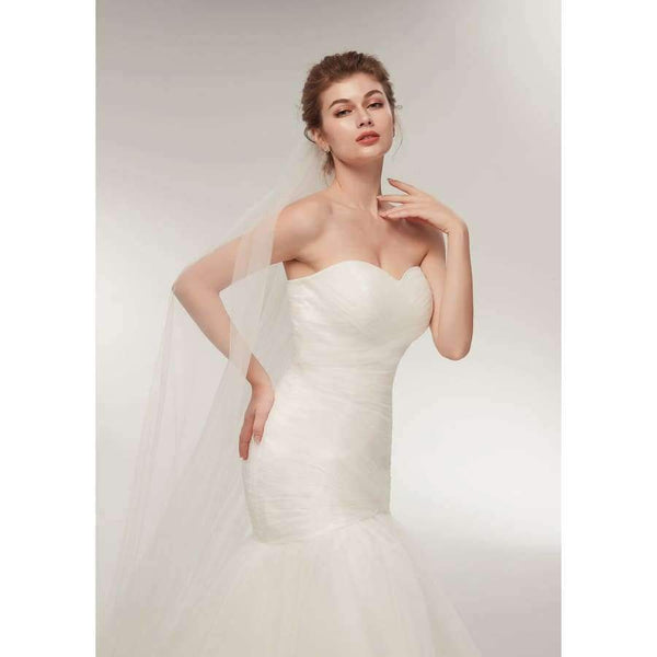 Planet Gates White / 2 / 50cm Tulle Mermaid Wedding Dresses Sweetheart Neckline Ruffled Fitail Bridal Dress Court Train Beach Wedding Gown 2018 New