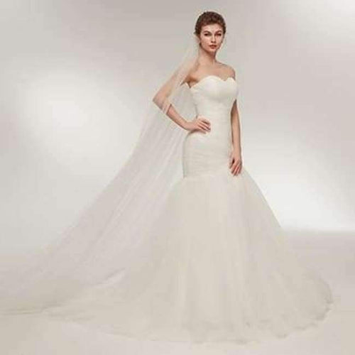 Planet Gates White / 2 / 50cm Tulle Mermaid Wedding Dresses Sweetheart Neckline Ruffled Fitail Bridal Dress Court Train Beach Wedding Gown 2018 New