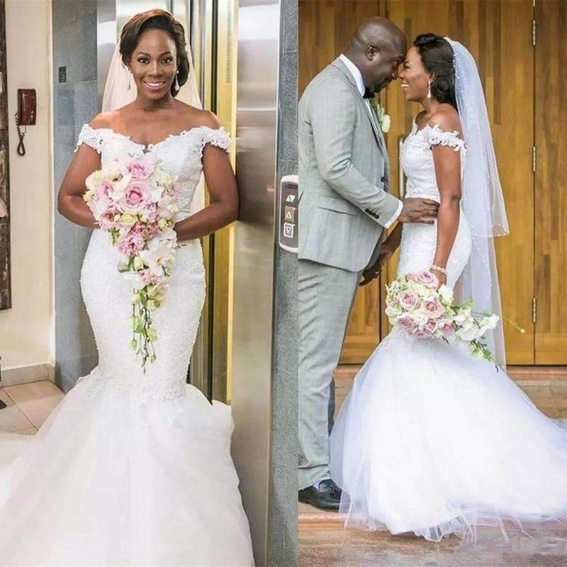Planet Gates White / 2 African Vintage Lace Mermaid Country Wedding Dress Sexy Sheer Off Shoulder Bridal Gowns Vestido De Novia