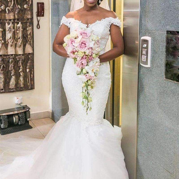 Planet Gates White / 2 African Vintage Lace Mermaid Country Wedding Dress Sexy Sheer Off Shoulder Bridal Gowns Vestido De Novia