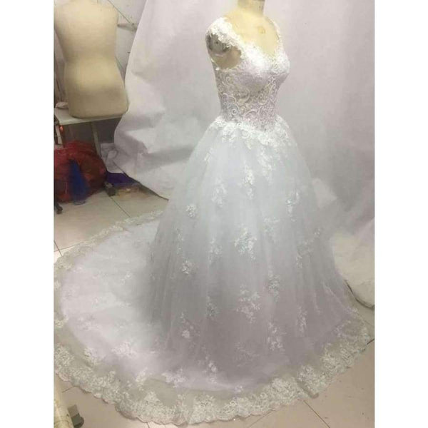 Planet Gates White / 2 Backless Sweetheart Lace Wedding Dress See Through Royal Tail Luxury Bridal Dress Robe de mariee